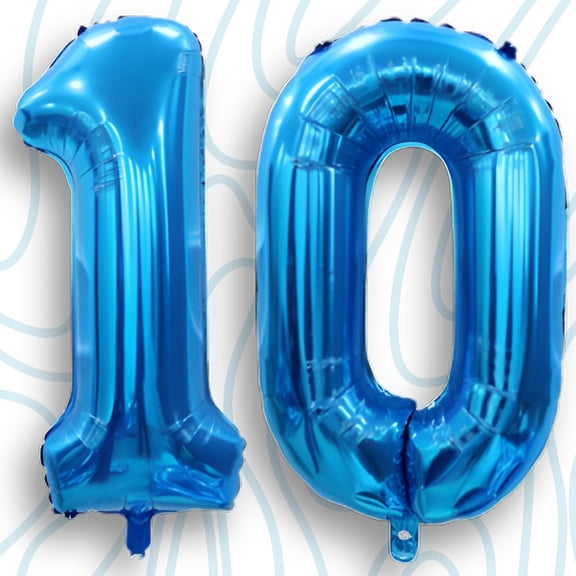 Blue Number 10 Mylar Foil Balloon 40 inch - Helium/Air Filled Metallic Numeral Balloons for 10th Birthday Party, Tenth Anniversary & Graduation Decor
