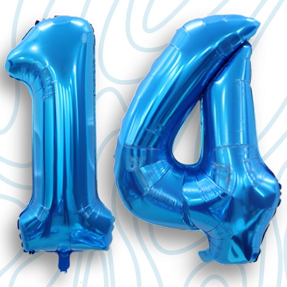 Blue Number 14 Mylar Foil Balloon 40 inch - Helium/Air Fill Metallic Numeral Balloons - 14th Birthday Party, Fourteenth Anniversary, Graduation Decor