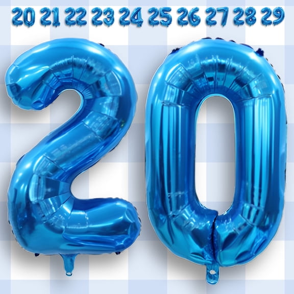 Blue Number 20 Balloon 40" - Mylar Foil Helium or Air Inflatable Metallic Numeral Balloons - 20th Birthday Party, Anniversary & Milestone Decorations