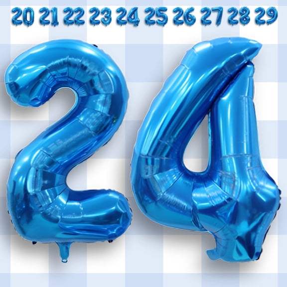 Blue Number 24 Balloon 40" - Mylar Foil Helium or Air Inflatable Metallic Balloons - 24th Happy Birthday, Anniversary, Graduation & Corporate Party