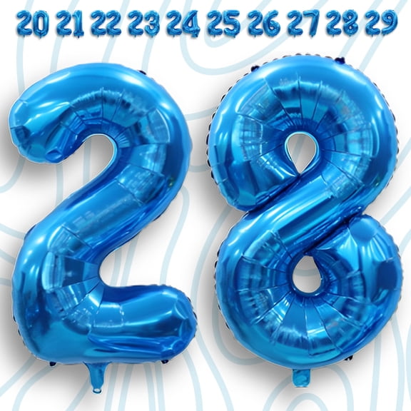 Blue Number 28 Mylar Foil Balloon 40 inch - Helium/Air Filled Metallic Numeral Balloons for 28th Birthday Party, Anniversary, Graduation Decorations