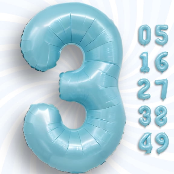 Baby Blue Number 3 Foil Balloon 32 inch - Helium/Air Fill Soft Sky Blue Pastel Macaron Balloons Number 3 for 3rd Birthday Party, Anniversary Decor