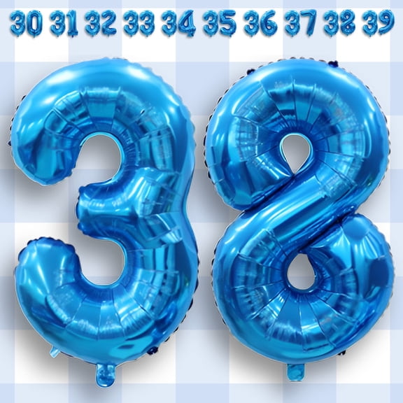 Blue Number 38 Balloon 40" - Mylar Foil Helium or Air Inflatable Metallic Balloons - 38th Happy Birthday, Anniversary & Corporate Party Decorations