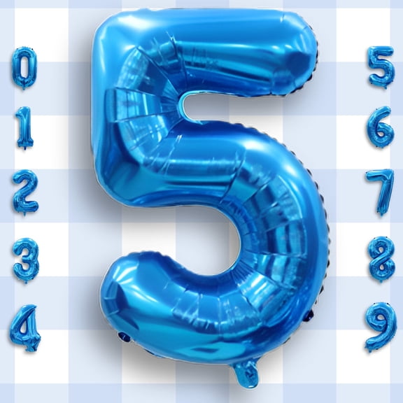 Blue Number 5 Balloon 40" - Mylar Foil Helium or Air Inflatable Metallic Balloons for Boys & Girls 5th Birthday Party, Fifth Anniversary, Grade 5