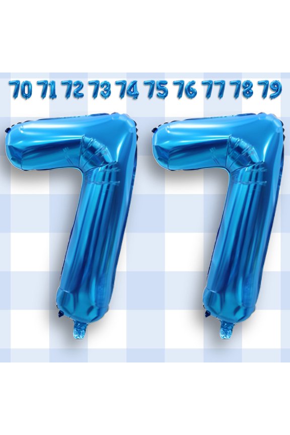 Blue Number 77 Balloon 40" - Mylar Foil Helium or Air Inflatable Metallic Numeral Balloons for 77th Birthday Party Men & Women, Photo Shoot Decor