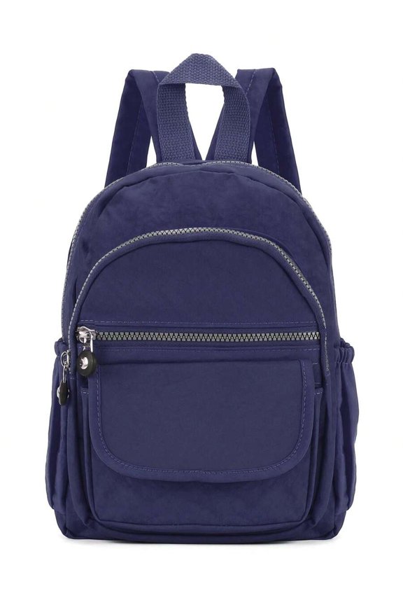 Blue Nylon Multi-Pocket Daypack With Front Zippered Pocket For Travel