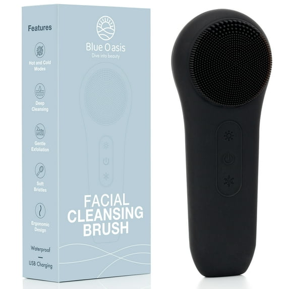 Blue Oasis Facial Cleansing Brush, Waterproof and Rechargeable Face Scrub Brush for Men & Women, Cleansing, Exfoliating and Massaging, Electric Face Scrubber - Black