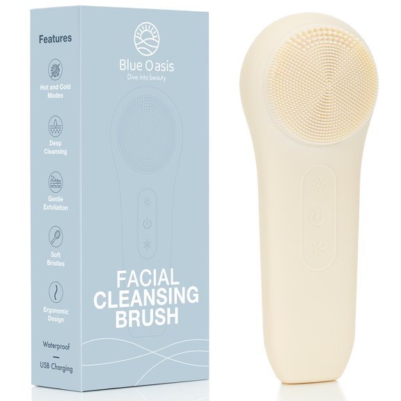 Blue Oasis Facial Cleansing Brush, Waterproof and Rechargeable Face Scrub Brush for Men & Women, Cleansing, Exfoliating and Massaging, Electric Face Scrubber - Blue