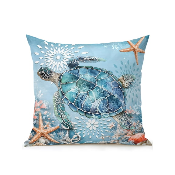 Blue Ocean 16x16 Inch Outdoor Throw Pillow with Insert, Set of 1 Sea Turtle Waterproof Decorative Square Cushions for Patio Porch Couch Sofa