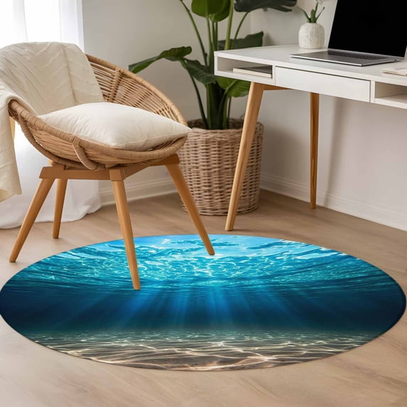 Blue Ocean 3.3ft Round Rug for Bedroom Reading Corner, Underwater World ...