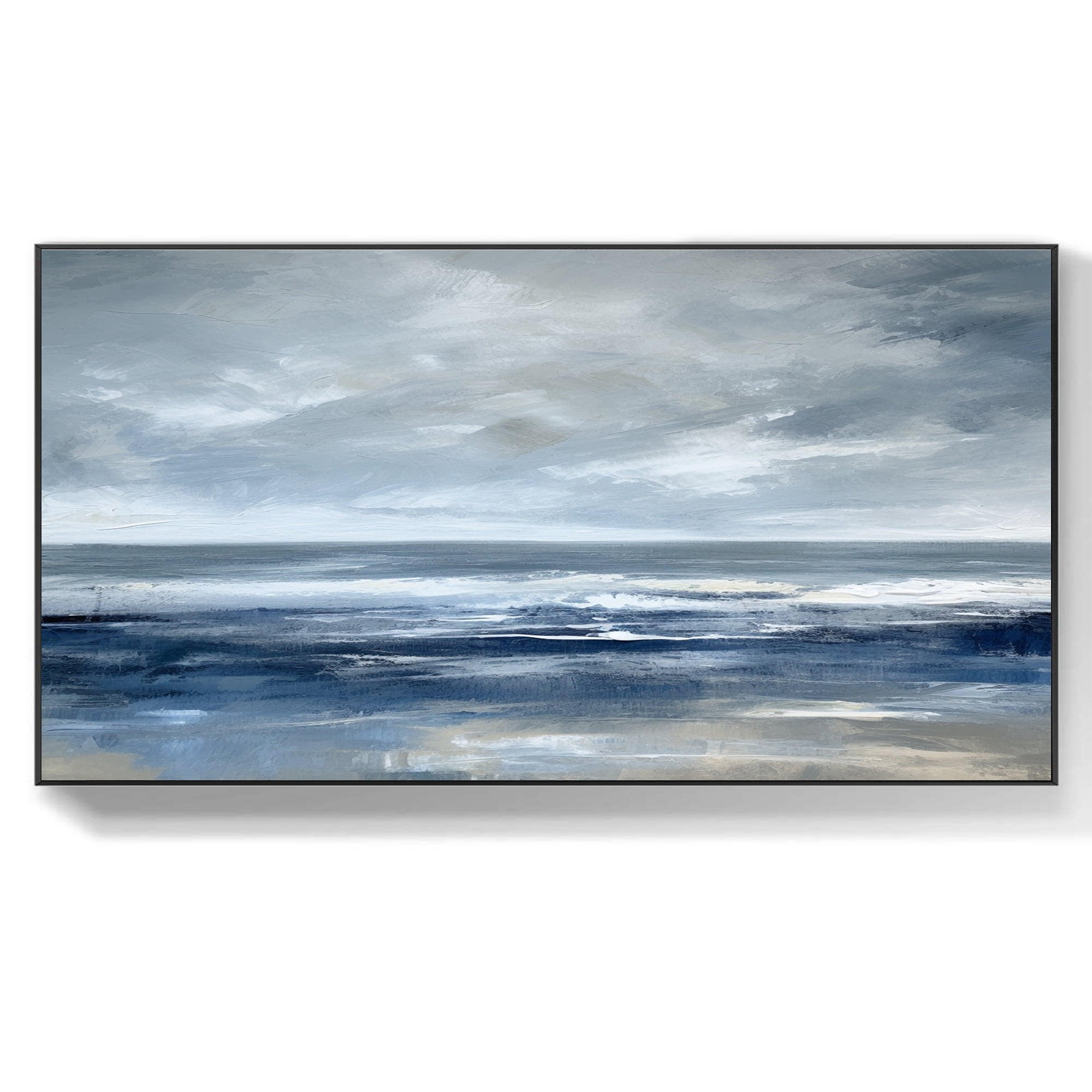 Blue Ocean Abstract Painting On Canvas Large Original Gray Sky ...
