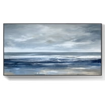Blue Ocean Abstract Painting On Canvas Large Original Gray Sky Landscape Painting Sea Canvas Wall Art Living Room Wall Decor,Unstretched,Frameless,(41*61cm)16*32Inches