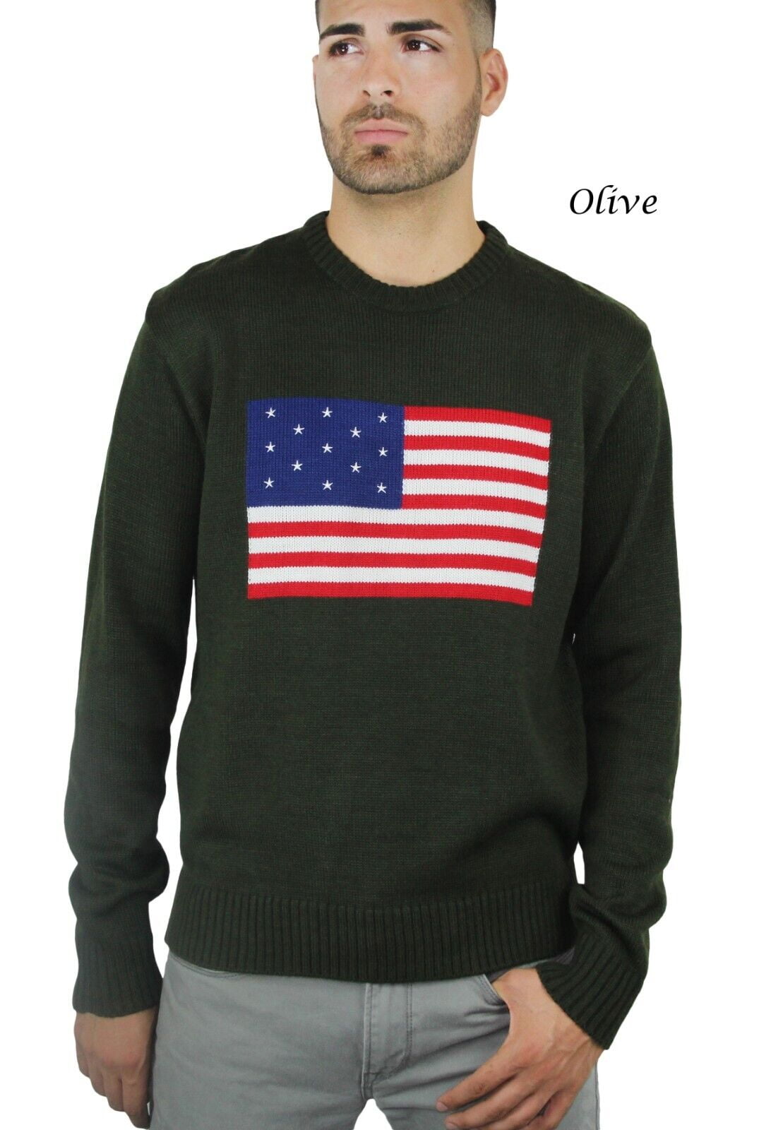 Light Blue American Flag Roll Neck Sweater
