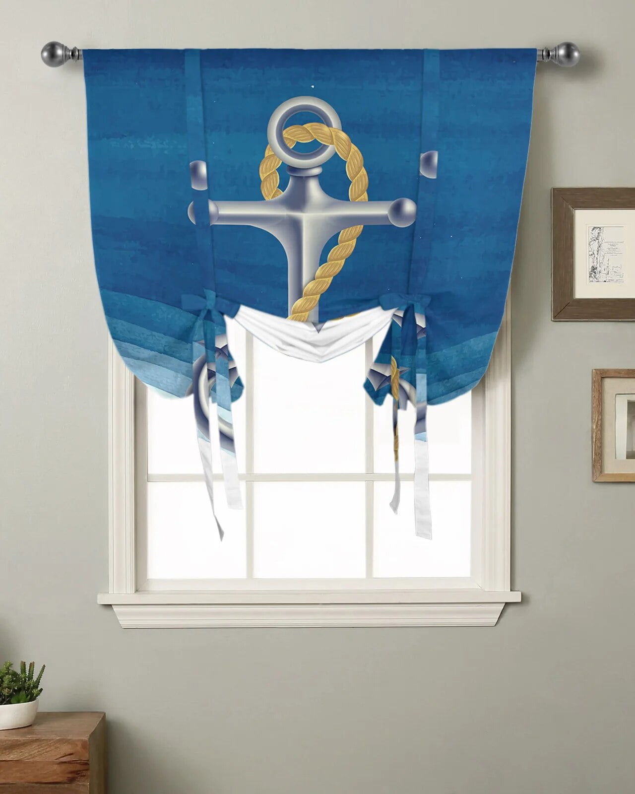 Blue Ocean Anchor Nautical Window Curtain for Living Room Curtains for