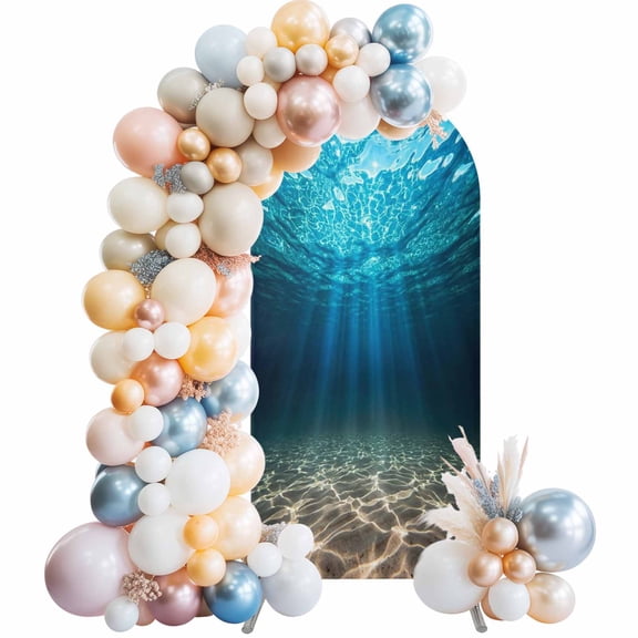 Blue Ocean Arch Backdrop Cover 4 FT Underwater World Clear Water Ripple Sunlight Stretchy Elastic Arch Stand Covers Spandex Arched Background Birthday Wedding Party Decoration (No Stand)
