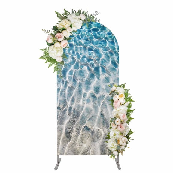 Blue Ocean Arch Backdrop Cover 5FT, Summer Water Ripple Sea Waves Texture Spandex Fitted Stretchy Arch Stand Covers, Round Top Chiara Backdrop Cover for Wedding Party Birthday Baby Shower