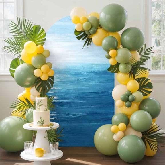 Blue Ocean Arch Backdrop Cover, 7.2FT, Ocean Water Scenery Summer Spandex Arch Covers Double-Sided Backdrop for Wedding Birthday Party Photo Background Decoration