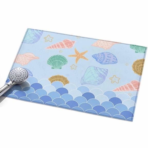 Blue Ocean Area Rugs 2x3ft Shell Starfish Mermaid Fish Scales Floor Rug Non Slip Low Pile Ultra Soft Throw Carpet for Entryway Indoor Entrance Kitchen Bathroom