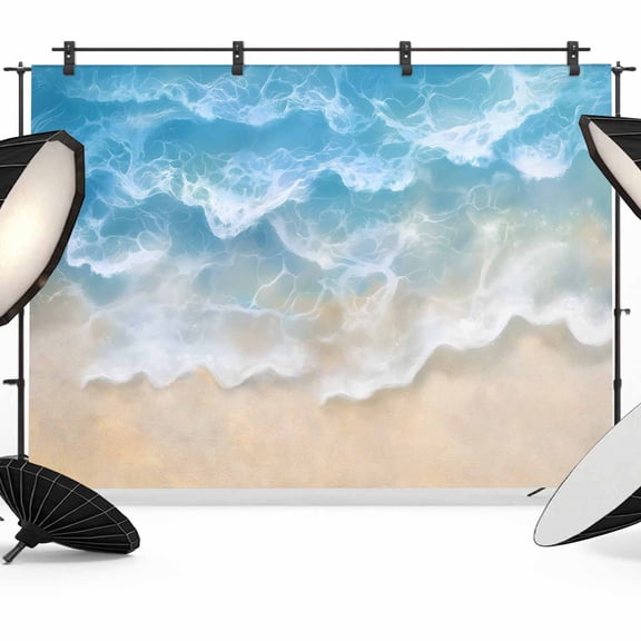 Blue Ocean Backdrop for Photoshoot,Photography Photo Studio Background Wall Backdrop,Nature Summer Beach Brown Sand Water Ripple Back Drop Banner Panel for Portraits Wedding Live Streaming 8x6Ft