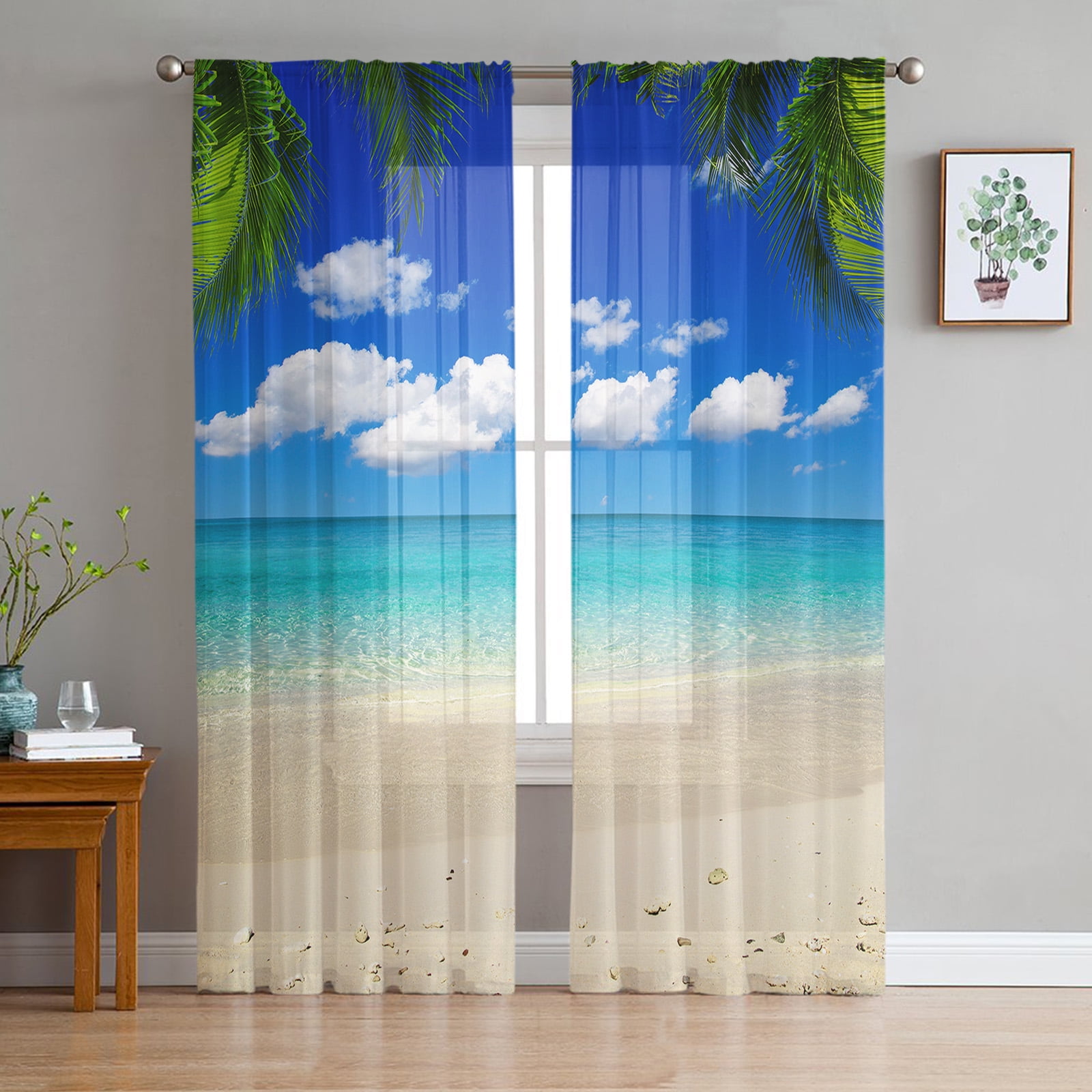 Blue Ocean Background Tulle Curtains for Living Room Drapes Window ...