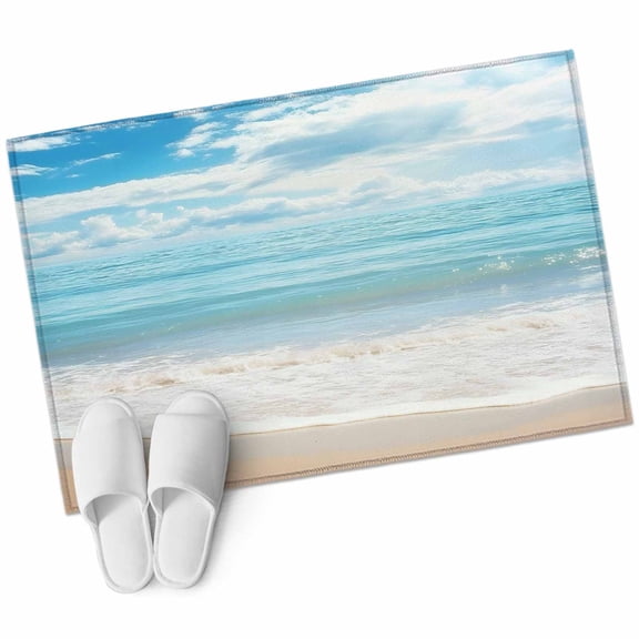 Blue Ocean Bathroom Mat 2x3 FT, Non Slip Small Kitchen Mat, Coastal Sea Beach Shore Sky Waves Scenery Washable Soft Backed Front Door Throw Rug Non-Shedding Indoor Outdoor Doormat for Entryway Sink