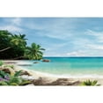 thumbnail image 1 of Blue Ocean Beach Backdrop Tropical Summer Photography Background Sunset Seaside Palm Tree Wave Sand Ship ration Wall, 1 of 8