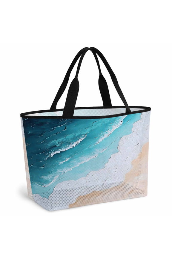 Blue Ocean Beach Bag for Women, Large Breathable Mesh Beach Tote Bag, Summer Ombre Beach Waves Coastal Sandproof Lightweight Travel Bags for Vacation Picnic Swimming Pool 15.7"x15.7"x9.1"
