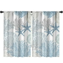 Blue Ocean Beach Kitchen Curtains Nautical Coastal Starfish Seashell Small Window Treatment Underwater Cafe Long Window Curtains for Bathroom Dining Room Blue Sea Treatment Drape 52x84 Inch (set Of 2)