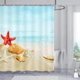thumbnail image 1 of Blue Ocean Beach Red Starfish Shower Curtain, Conch Seashell Decor Curtain Sets for Bathroom,Fabric Waterproof Blue Sky Tropical Ocean Waves Nautical Bath Curtain with Hooks 72X84in, 1 of 6