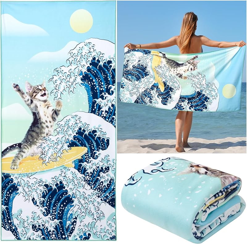 Reversible Premium Beach Towel - 34 X 64 Inches, Soft Velour & Absorbent Terry, Ombre Design, 460 GSM - View #5