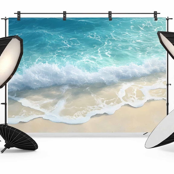 Blue Ocean Beach Waves Backdrop for Photography, Modern Art Decoration Photo Backdrop Portrait Background Party Banner Photo Backgrounds for Studio Booth Props, 7x5ft