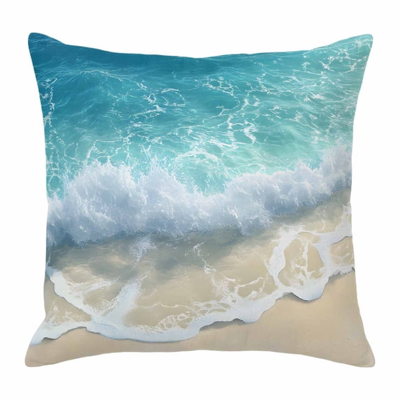 Blue Ocean Beach Waves Throw Pillow Cover Modern Art Decoration Cotton Linen Cushion Cover Throw Pillow Case with Invisible Zipper for Couch Sofa Bed Chair Car 26x26 Inch