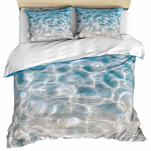 Blue Ocean Bedding 3 Piece Duvet Cover Set Twin Size, Underwater Sea Waves Water Ripple Seascape Soft Microfiber Comforter Cover with Zipper Closure & Pillowcases, Wrinkle & FadeResistant Quilt Cover