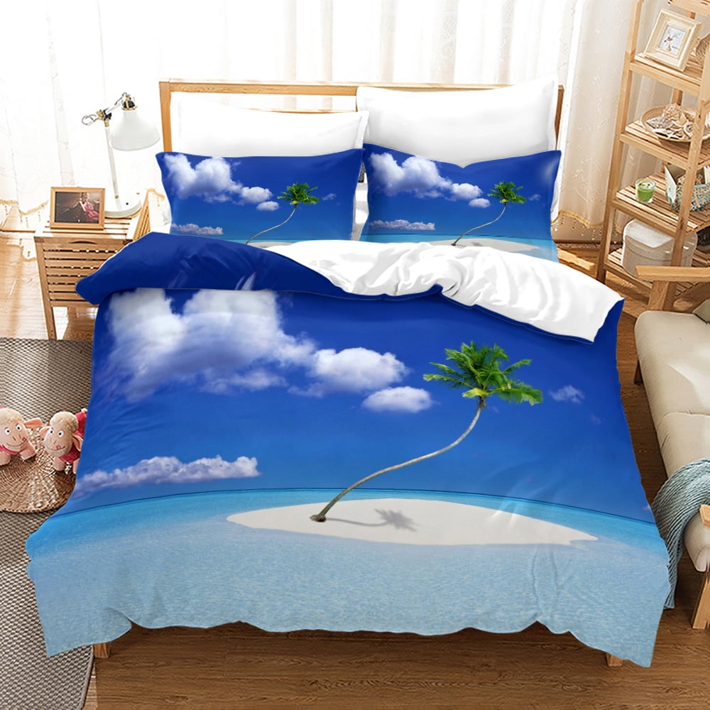 Blue Ocean Bedding Beach Theme Queen Mattress Set White Beach and