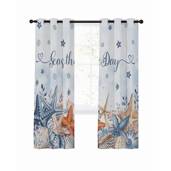 Blue Ocean Blackout Curtains for Bedroom Living Room, Seas The Day 84 In Long Thermal Insulated Room Darkening Drapes Grommet Window Treatments, 42 x 84 In