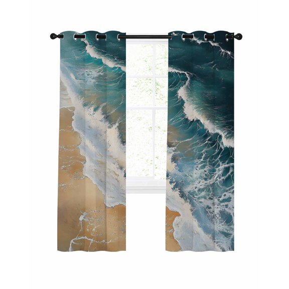 Blue Ocean Blackout Curtains for Bedroom Living Room, Wave Texture Beach Abstract Modern Art 45 In Long Thermal Insulated Room Darkening Drapes Grommet Window Treatments, 42 x 45 In