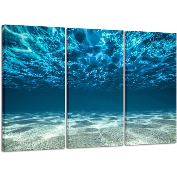 Blue Ocean Bottom Large Canvas Wall Art for Living Room Beach Theme for Bedroom Wall Decor Seaview Pictures Painting On Canvas Modern Giclee Canvas Prints Artwork for Home Decorations