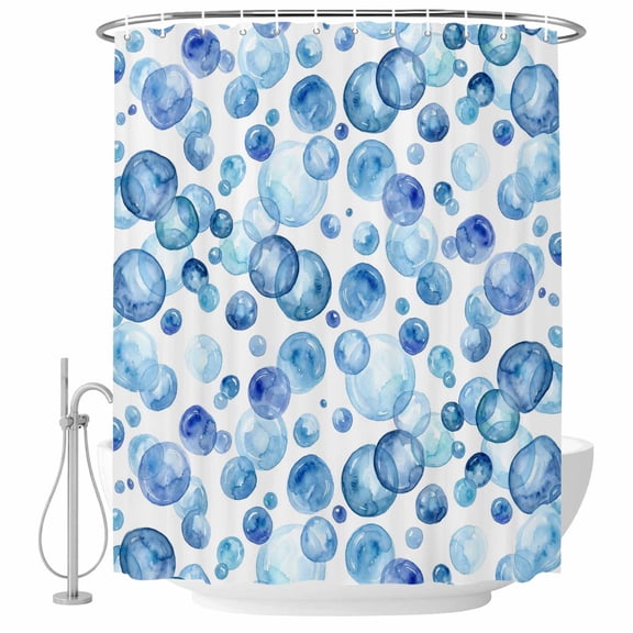 Blue Ocean Bubble Shower Curtain Set - 72" x 78" Washable Bathtub Curtain with 12 Hooks, Watercolor Sea Bubble Summer Waterproof Fabric Stall Shower Curtains for Bathroom/Bathtub Décor