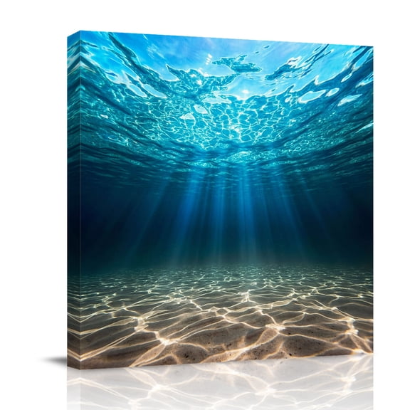 Blue Ocean Canvas Wall Art for Living Room, Underwater World Clear Water Ripple Sunlight Poster Print Painting for Bedroom Office Home Decoration Wall Pictures Prepare To Hang 10"x10"
