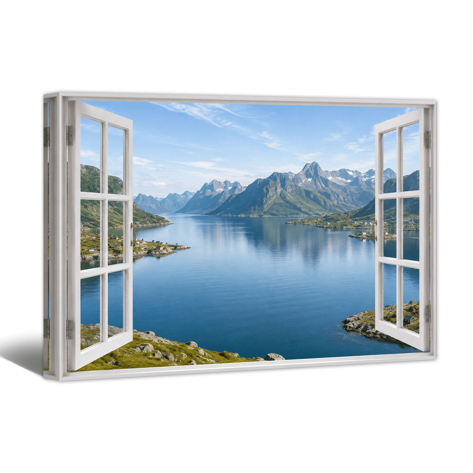 Blue Ocean Canvas Wall Art - Open Window Cliff Bay Mountain Picture ...