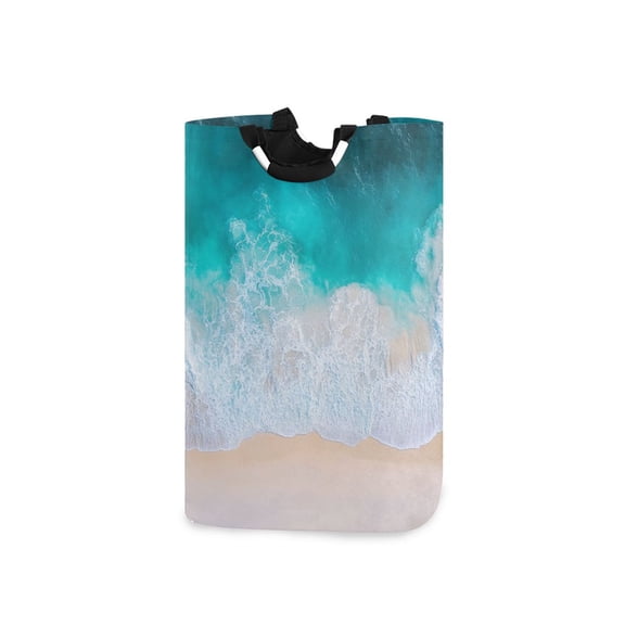 Blue Ocean Clear Beach Laundry Basket with Handles Foldable Laundry Hamper Freestanding Washing Bin 50L