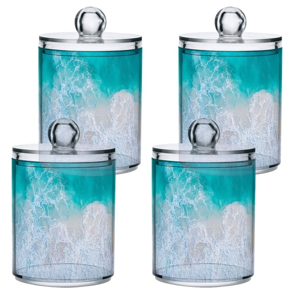 Blue Ocean Clear Beach Translucent Plastic Cans Storage Canisters with Lid Set of 4