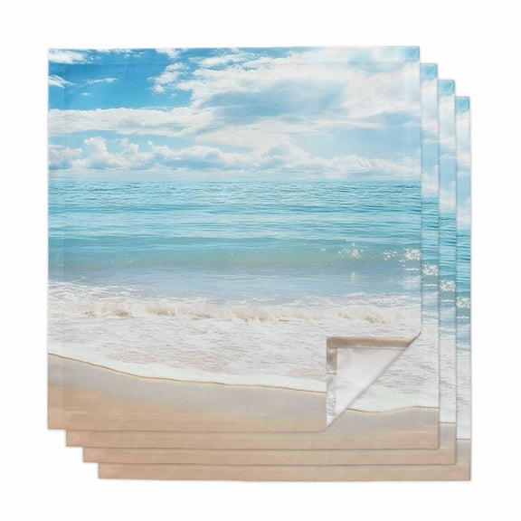 Blue Ocean Cloth Napkins, Coastal Sea Beach Shore Sky Waves Scenery Washable and Reusable Dinner Napkins Set of 4, Table Napkin for Kitchen Party Birthday Wedding Hotel Housewarming 20"x20"
