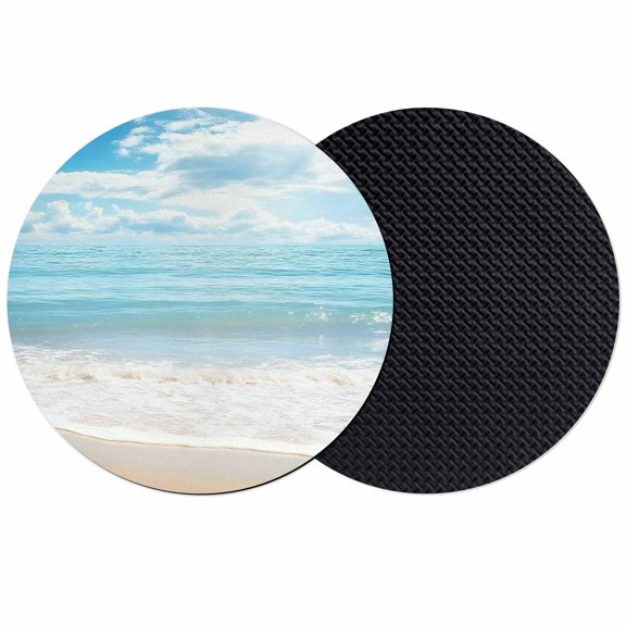 Blue Ocean Coasters Set of 2, Soft Absorbent Coasters for Drinks, Coastal Sea Beach Shore Sky Waves Scenery Non-Slip Cup Coaster Mat with Rubber Bottom for Home Kitchen Desk Coffee Bar Table Decor 4"
