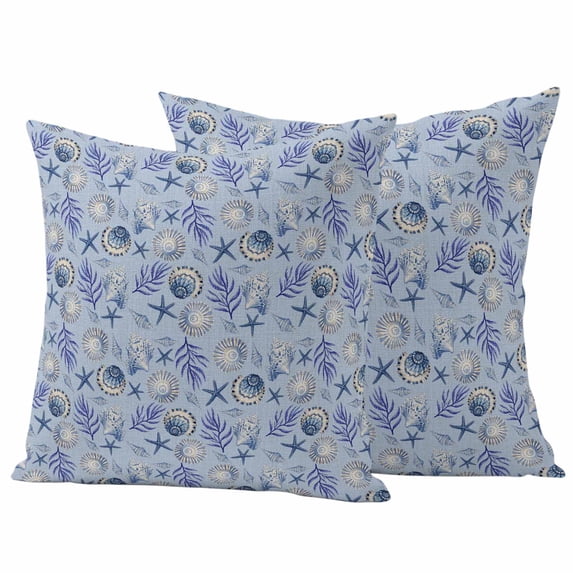 Blue Ocean Conch Outdoor Waterproof Pillow Covers, Retro Beige Coastal Coral Starfish Decorative Square Throw Pillowcase Sofa Cushion Sham for Patio/Couch/Chair, 20"x20" 2 Pack