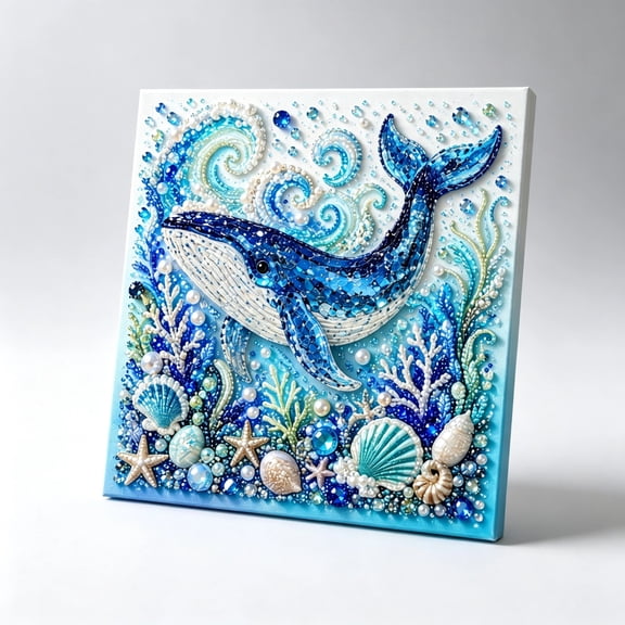 Blue Ocean Diamond Painting Kit Underwater Whale Design 7.87X 7.87 Inch DIY 3D Full Drill Crystal Rhinestone Arts Craft