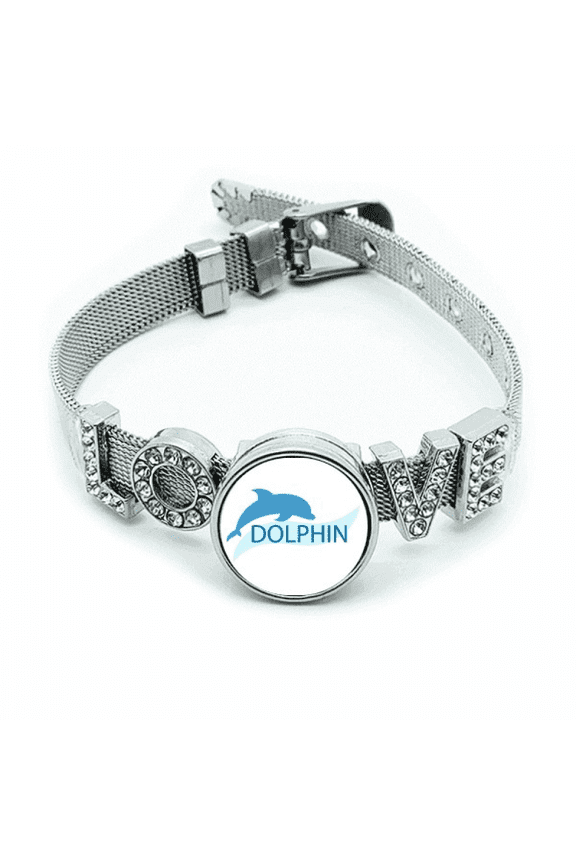 Blue Ocean Docile Dolphin Illustrate Bracelet Wristband Crystal Love Adjustable Bangle