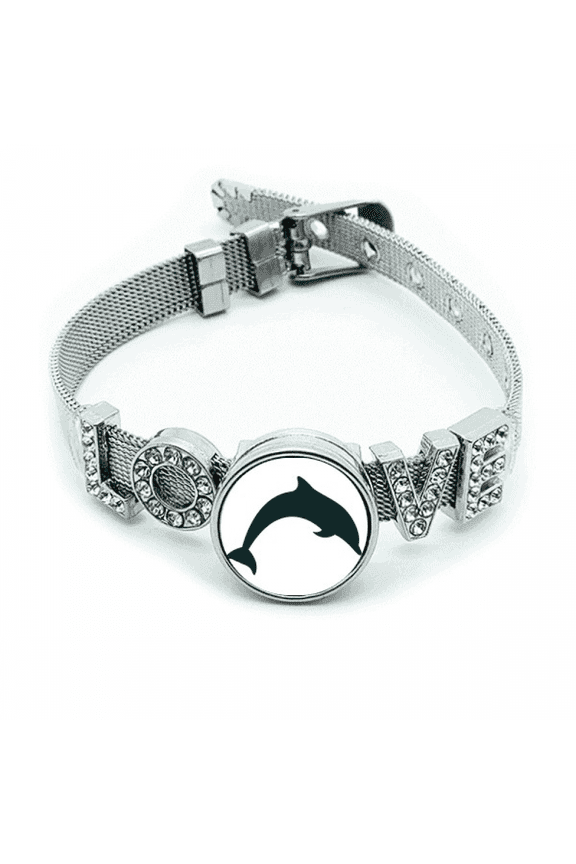 Blue Ocean Docile Jump Dolphin Bracelet Wristband Crystal Love Adjustable Bangle