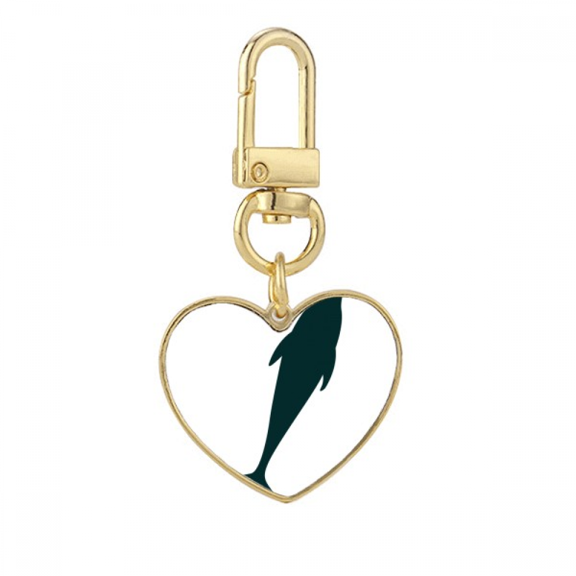 Blue Ocean Docile Streamline Dolphin Gold Heart Keychain Metal Keyring Holder