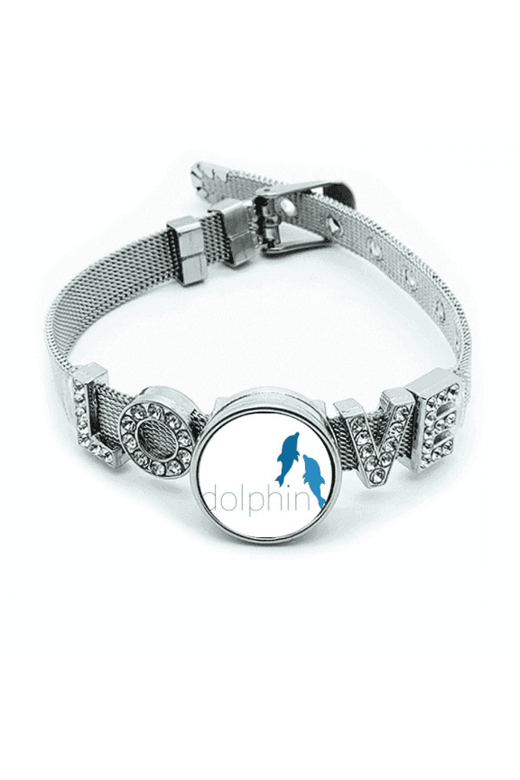 Blue Ocean Docile Two Dolphin Bracelet Wristband Crystal Love Adjustable Bangle